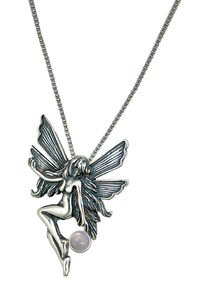 Sterling Silver Fairy Pendant Necklace With Rainbow Moonstone